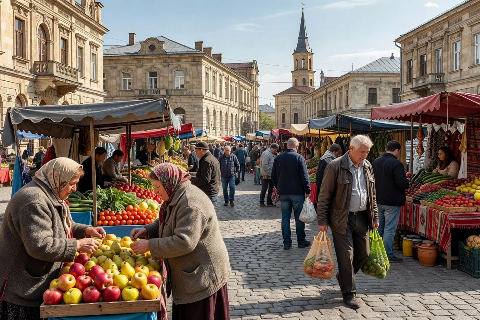 Marche central et vie quotidienne dans une rue de Chisinau