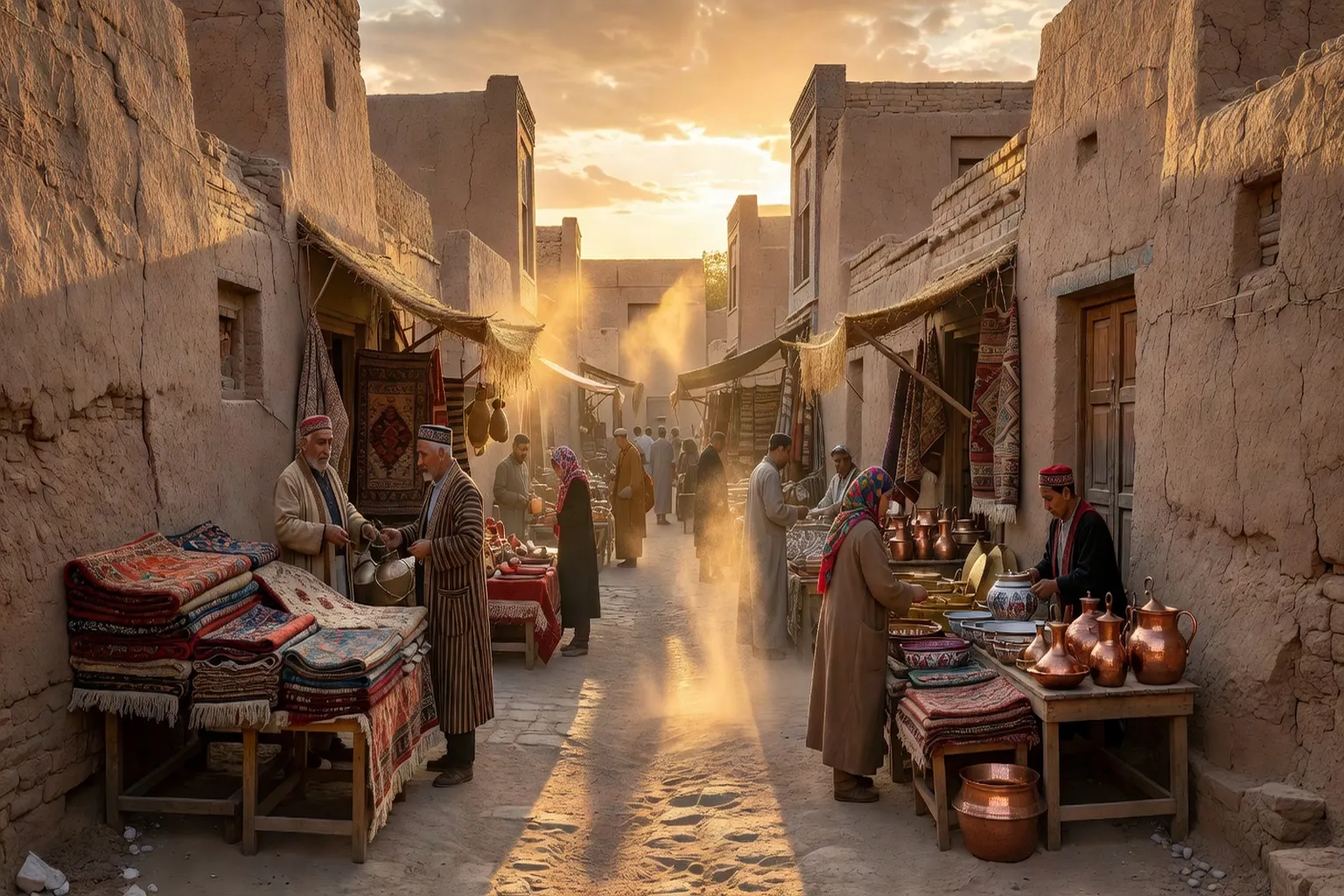 Ruelles médiévales de Boukhara, architecture en briques, artisans ouzbeks