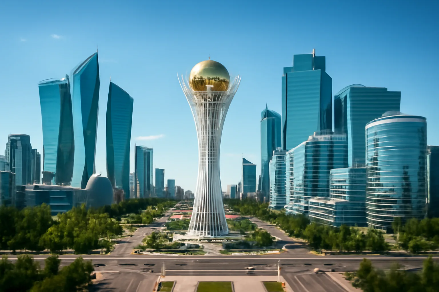 Skyline futuriste d'Astana capitale du Kazakhstan avec la tour Baiterek