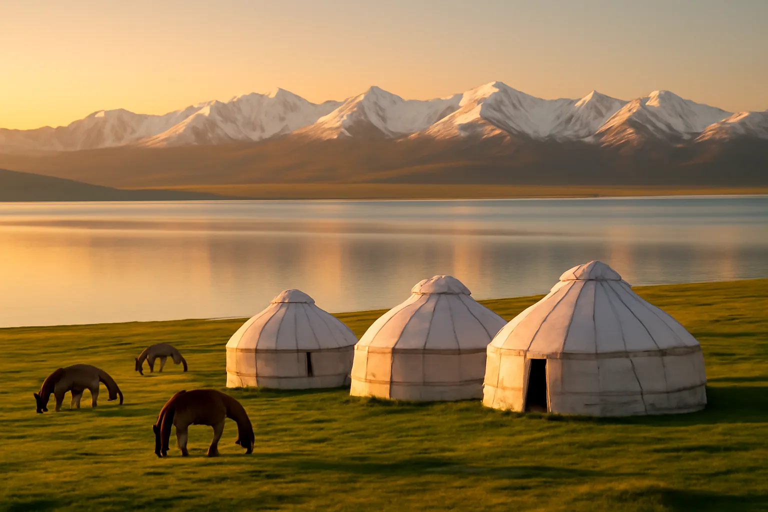 Lac Song-Kol au Kirghizstan avec yourtes