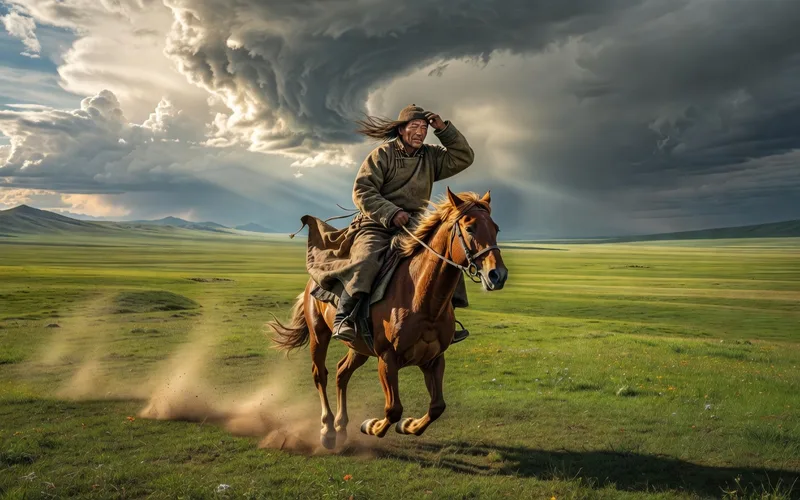 Steppes de Mongolie avec yourtes nomades