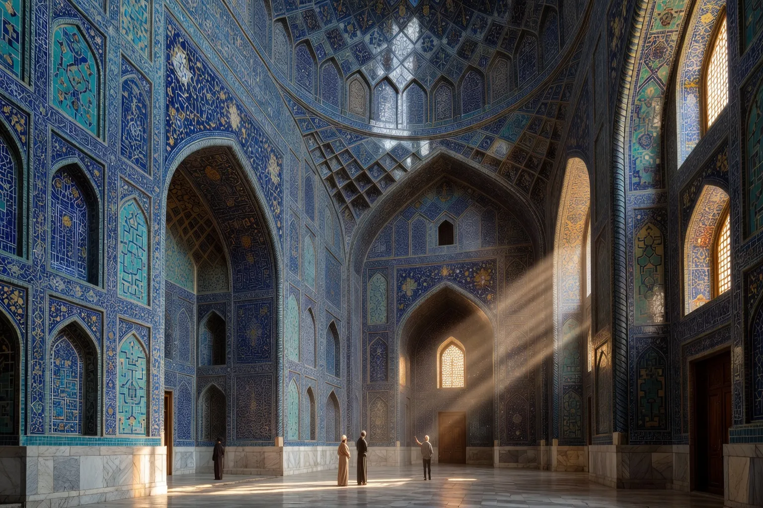 Détails de mosaïques bleues du Régistan à Samarcande, art islamique médiéval